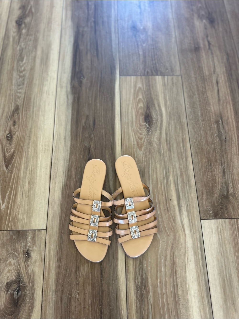 Brighton Women's Tan Slide Sandals with Embellished Straps size 6M